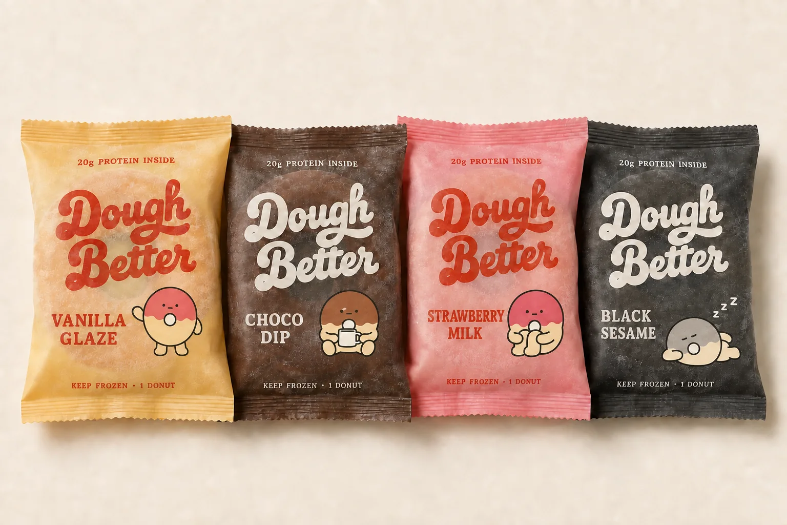 DOUGH BETTERの4種のフレーバーパッケージ